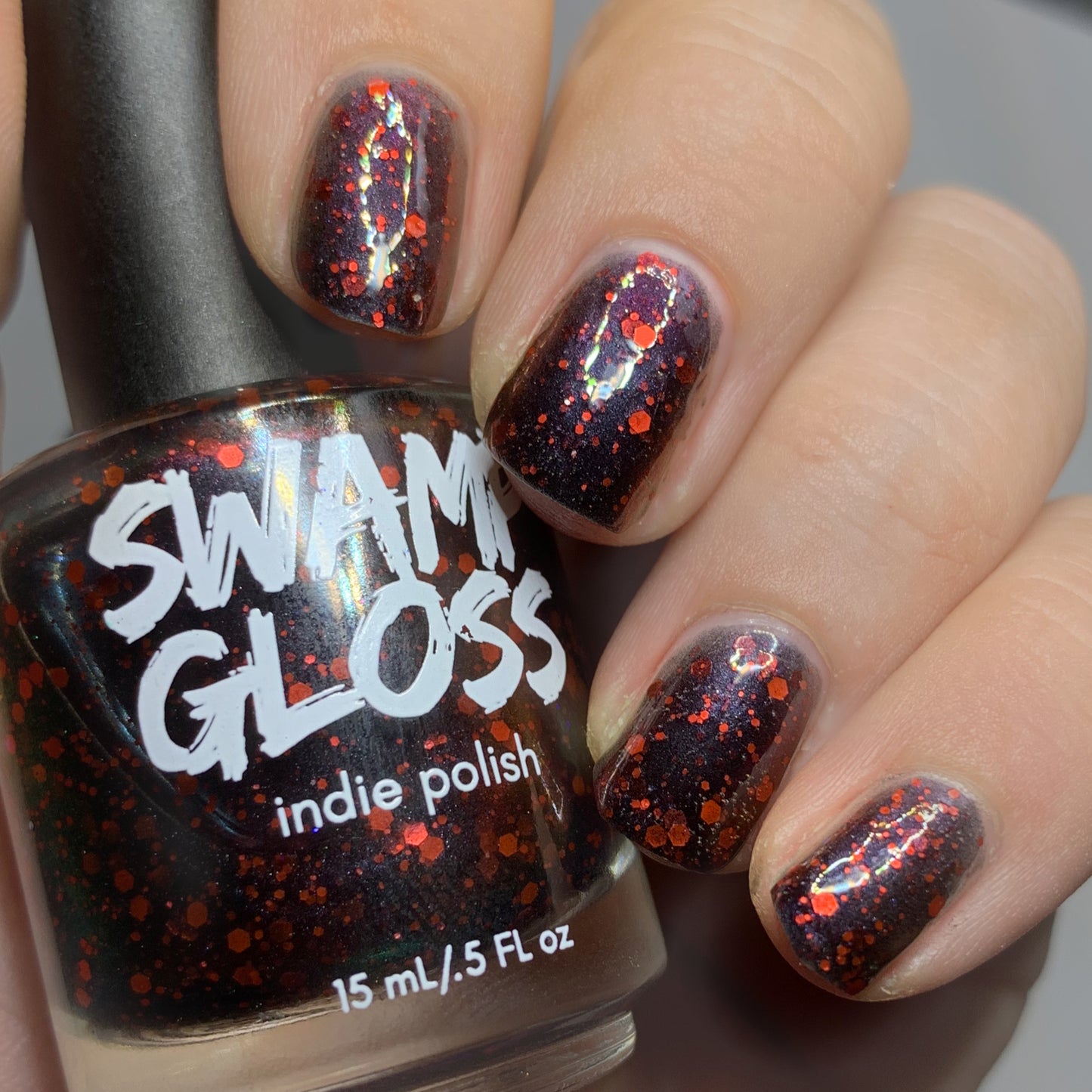 Indie polish, swamp gloss, multichrome, black, red, blue, glitter, polish, thor
